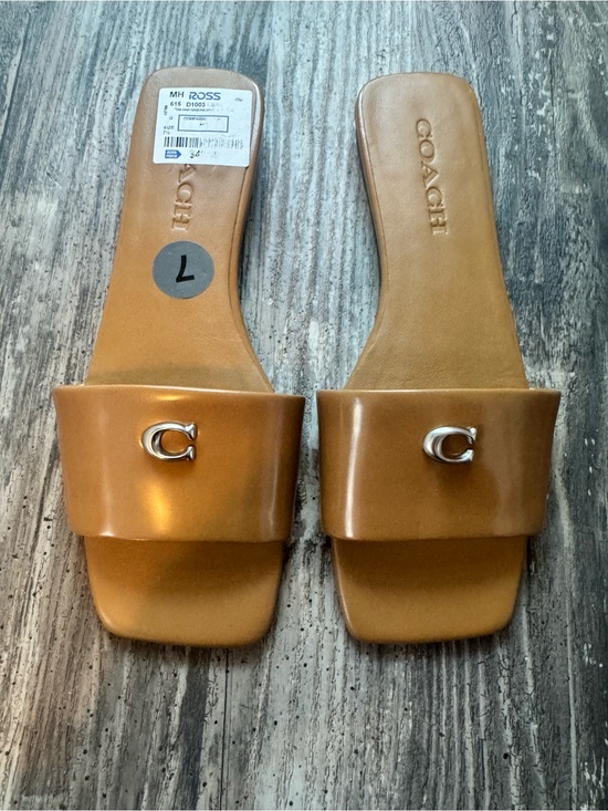 Coach Shoes - COACH Tan Leather Slide Mules with Silver 'C' Hardware